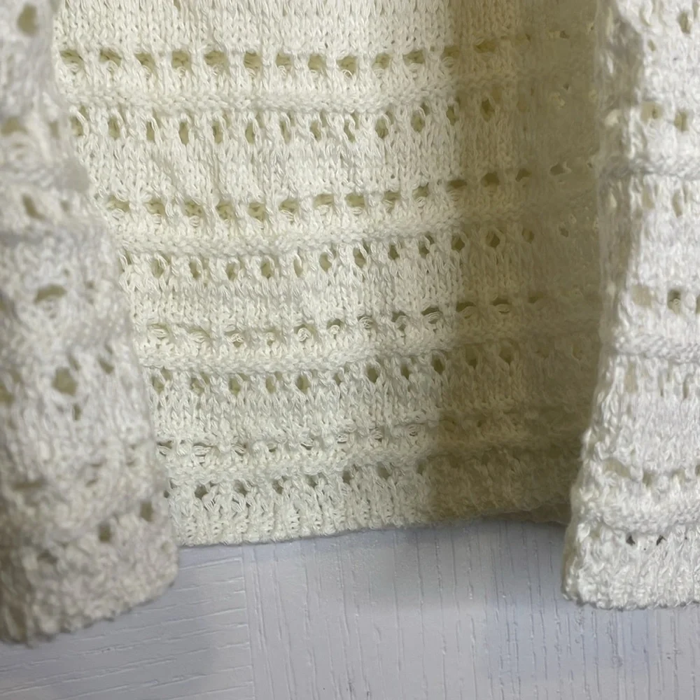 Crochet Knit Tie Closure Cover-Up, Women’s L, Cream